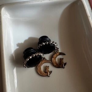 Elegant Black and Gold Moon Cat Plugs